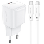 Acefast A77 Mini PD 30W GaN wall charger USB-C cable - white