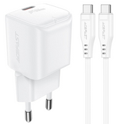 Acefast A77 Mini PD 30W GaN wall charger USB-C cable - white