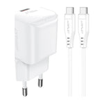 Acefast A77 Mini PD 30W GaN wall charger USB-C cable - white