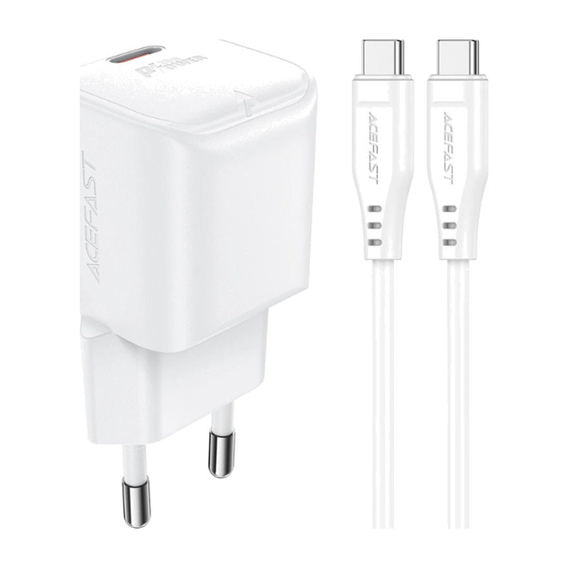 Acefast A77 Mini PD 30W GaN wall charger USB-C cable - white