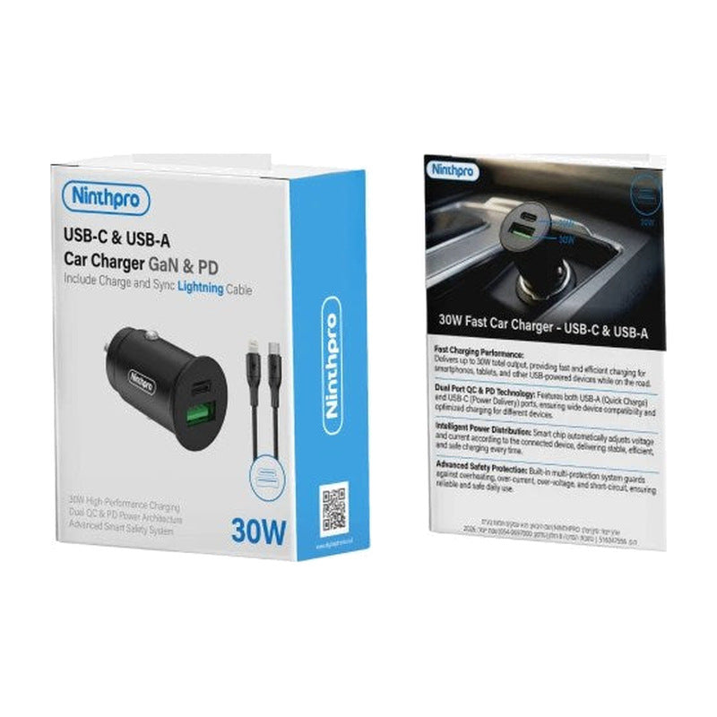Ninthpro Car Charger 30W USB/USB-C To Lightning