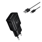 מטען Samsung 15W שחור עם כבל USB-A ל-USB-C באורך 1.5 מטר