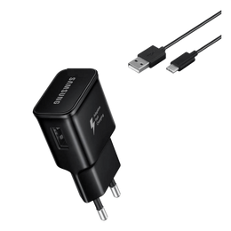 מטען Samsung 15W שחור עם כבל USB-A ל-USB-C באורך 1.5 מטר